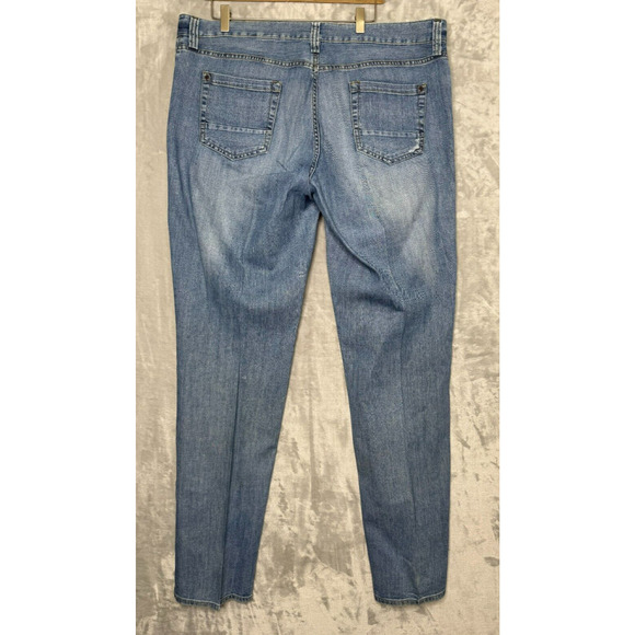 Eddie Bauer Jeans Womens 18T 18 Tall Medium Blue Distressed Straight Button Fly - Picture 2 of 14